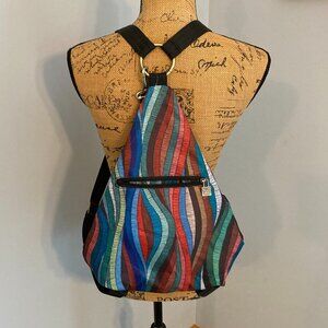 Black Butterfly Sling Backpack Abstract Wavy Pattern